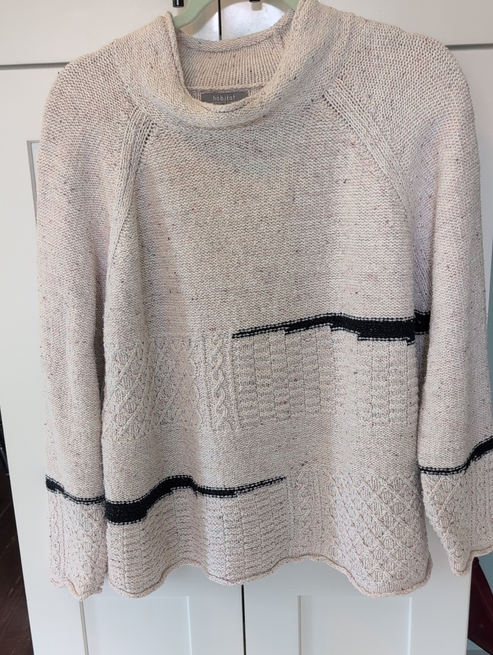 Habitat Cream Speckled Geometric Knit Sweater with Black Accent Sz L